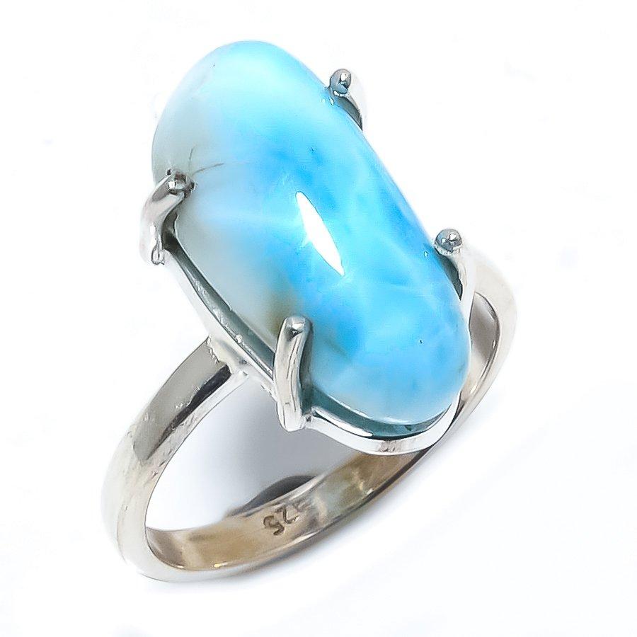 Natural Republic Larimar Gemstone 925 Solid Sterling Silver Gift Ring S.6 W8q19