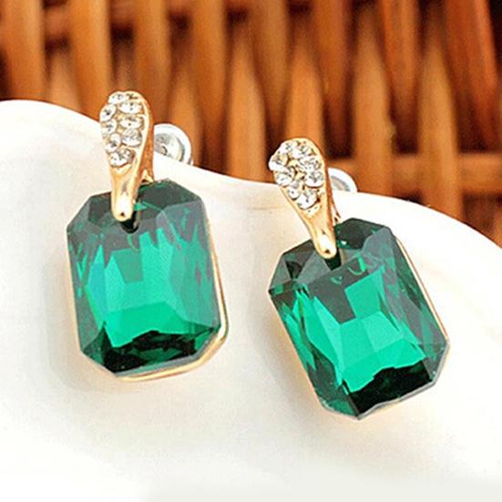 Women Elegant Rectangle Rhinestone Ear Studs Earrings Jewelry Birthday Gift