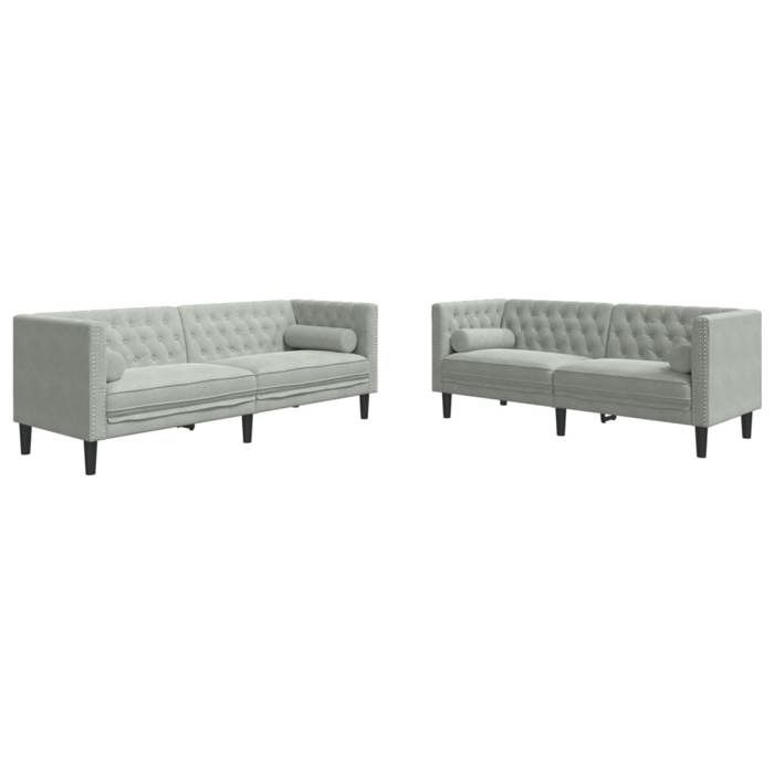 VidaXL Ensemble de canapé Chesterfield et traversins 2 pcs gris clair, canapé, siège de canapé, canapé relax, canapé 3209291
