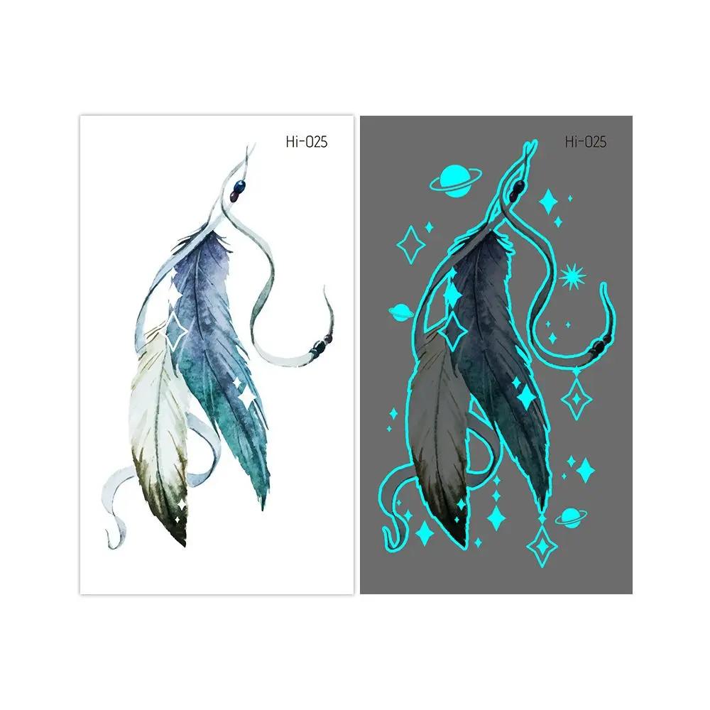 1Sheet Fashion Waterproof Blue Luminous Tattoo Sticker Star Feather Tattoo Sticker Body Art Removable Temporary Tattoos