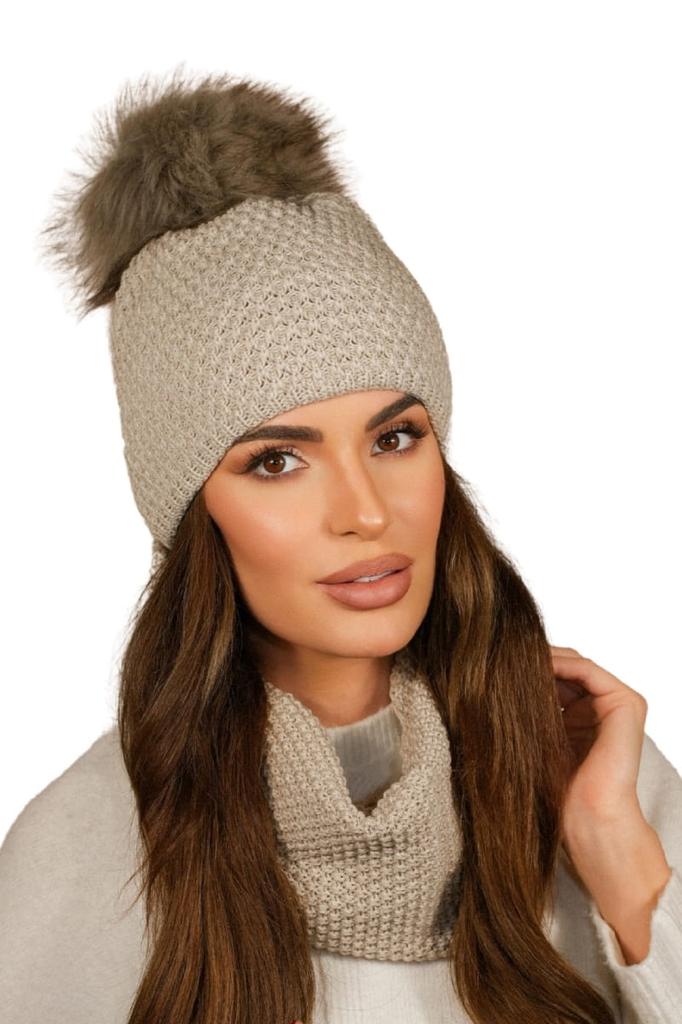 Rubbi Beige Winter Hat and Snood Set