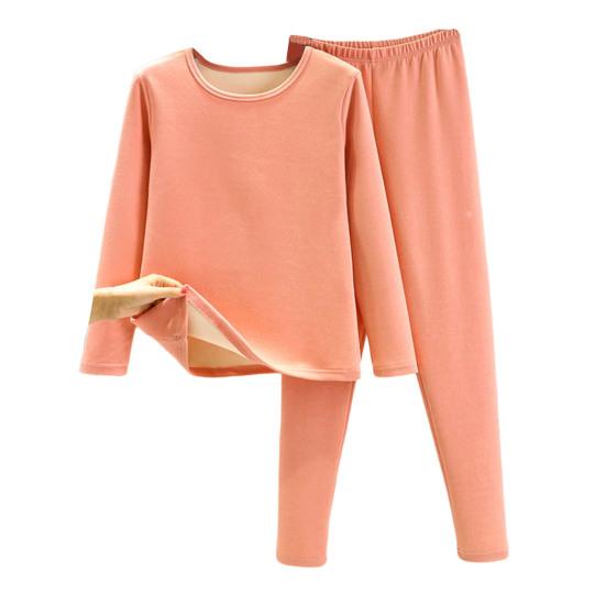 2 pezzi/set invernale top pantaloni set spesso peluche scollo rotondo manica lunga elastico in vita caldo morbido antifreddo pigiama set biancheria intima termica
