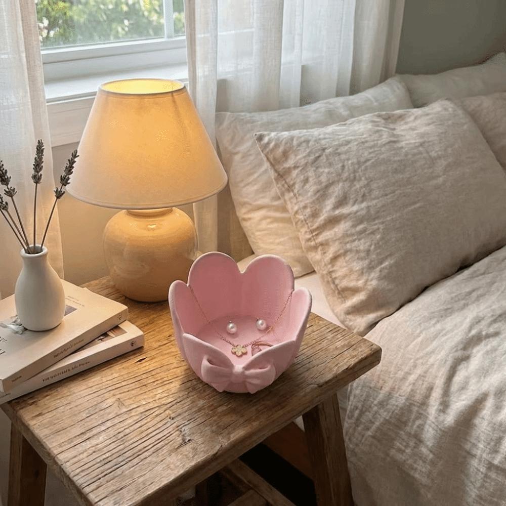 Simple Design Jewelry Tray Plastic Material Key Storage Box Fashion Bowknot Storage Dish  Daily