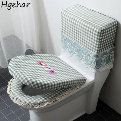 3Pcs Toilet Seat Cover Warm Bathroom Household Closestool Cushion Lid Case Decorative Lace WC Covers Pad Universal Zipper