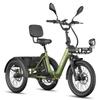 Triciclo Eléctrico de Carga FAFREES F20 Mate II para Personas Mayores, Batería Extraíble de 48V 25Ah, Cestas Delantera y Trasera