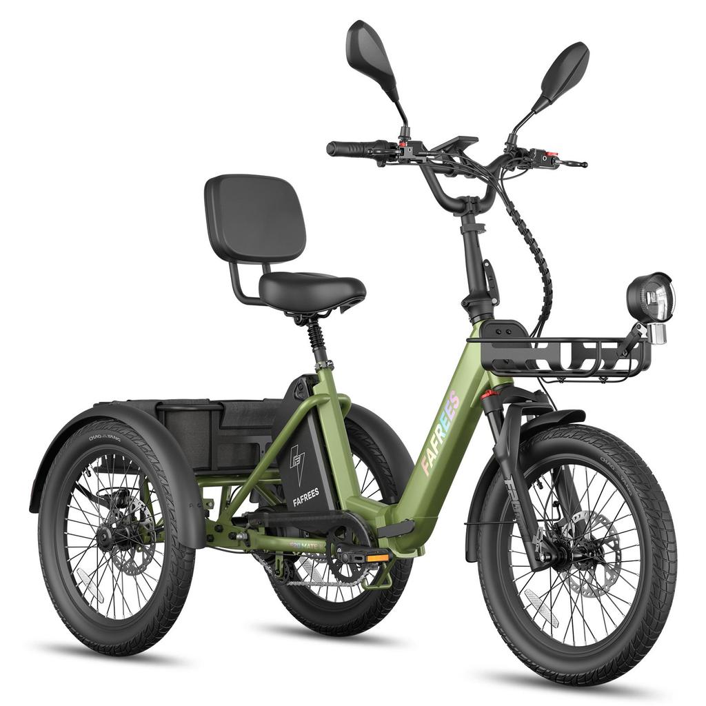 Triciclo Eléctrico de Carga FAFREES F20 Mate II para Personas Mayores, Batería Extraíble de 48V 25Ah, Cestas Delantera y Trasera