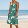 Women Sleeveless Dress Floral Print Ladies Oversized Round Neck Loose Soft Comfortable Holiday Summer Dress