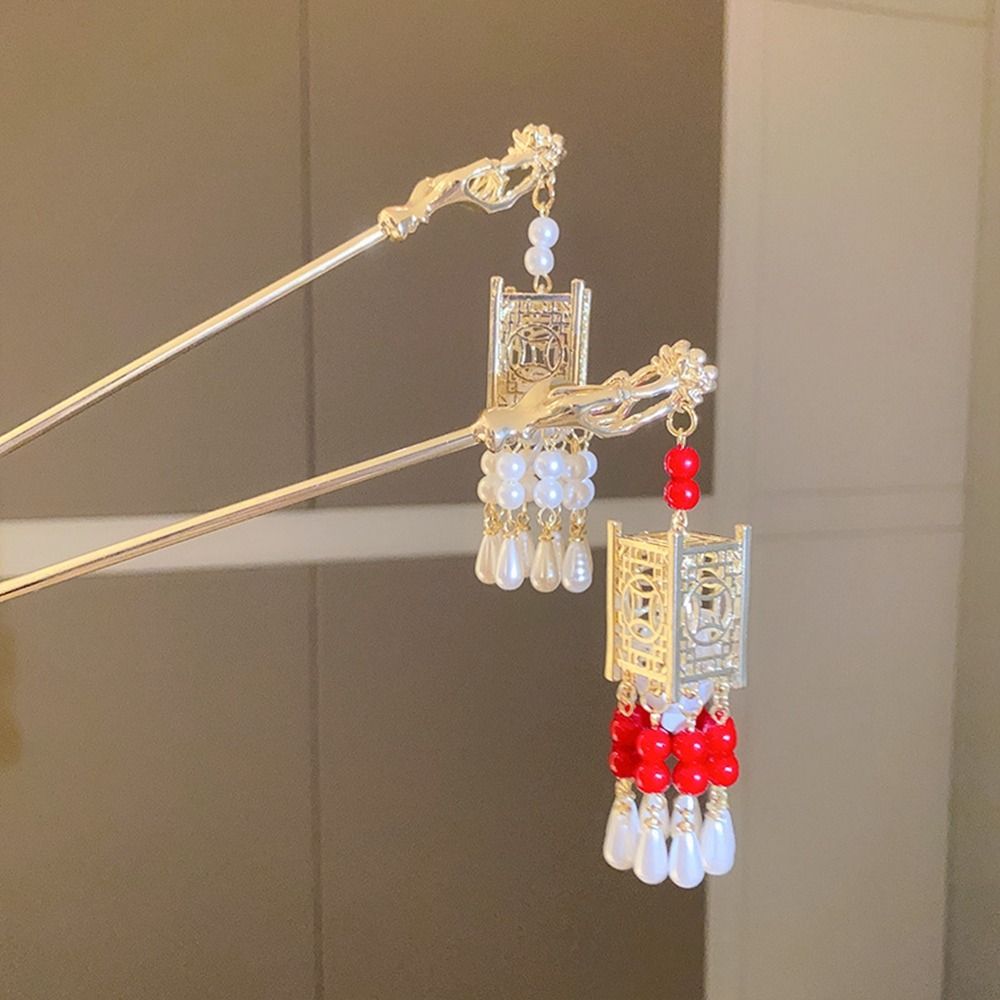 LED Light Lantern Tassel Hair Stick Copper Coin Glowing Lantern Hairpin   Hair Sticks for Long Hair