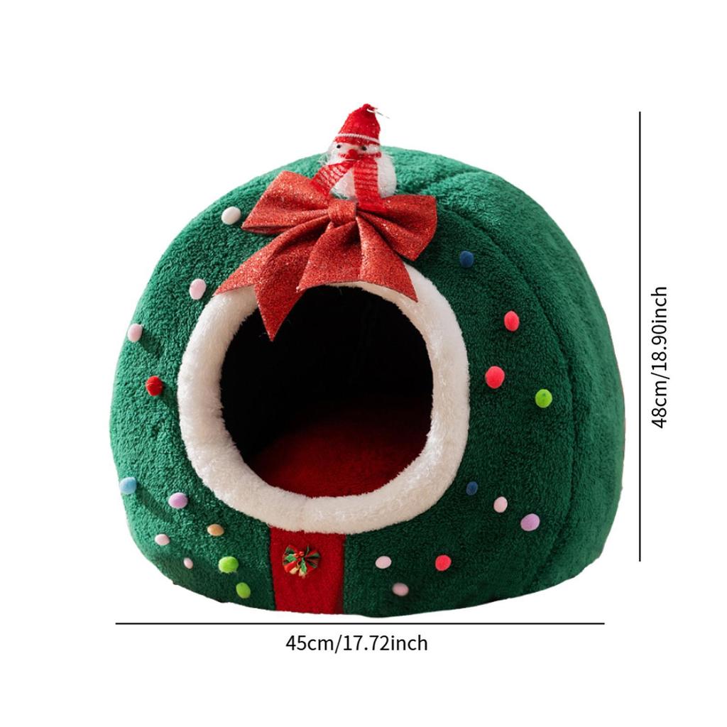Plush Christmas Cat House Cozy Cave Bed Enclosed Tent for Indoor Cats Pet Gift Bedding for Winter Holidays
