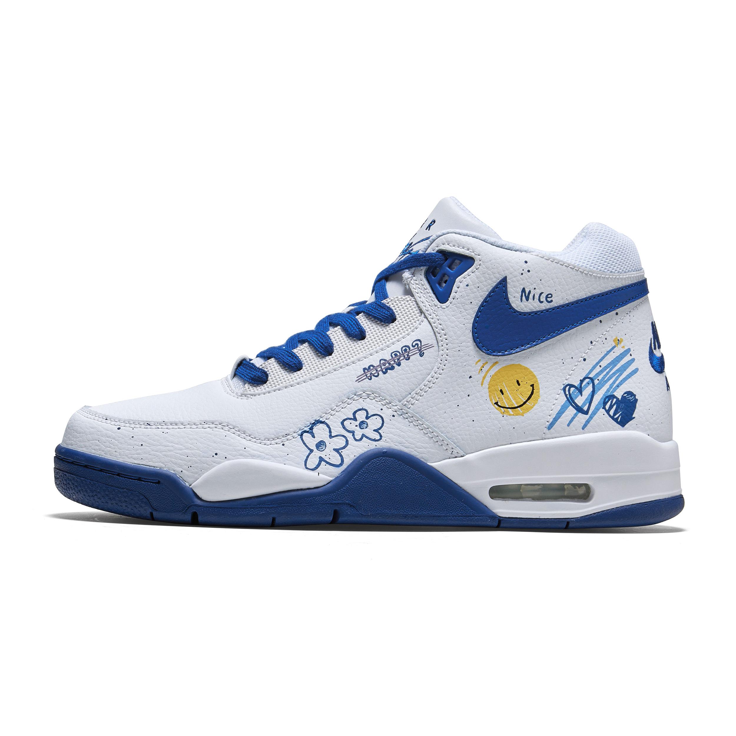 

Nike Flight Legacy Full Of Vitality Mid top Vintage Basketball Shoes Men s White Blue BQ4212-103(Team196-) 44.5