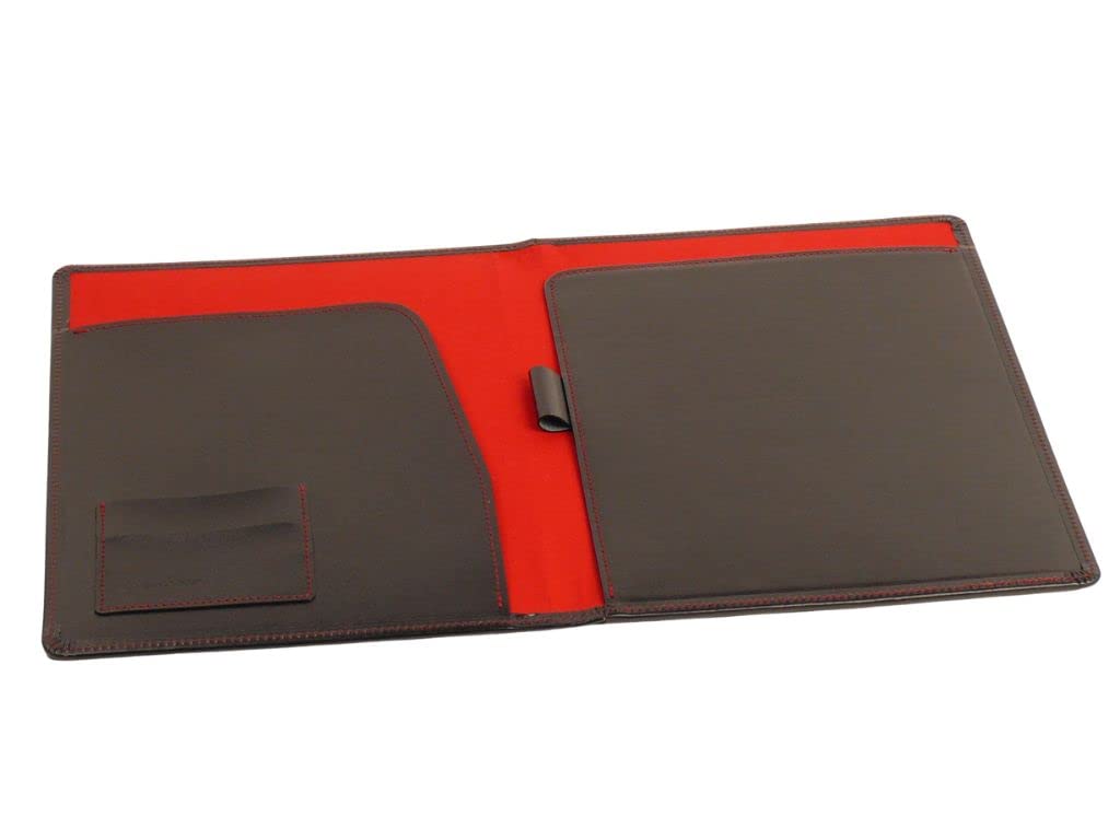 Genuine Leather Report Pad Holder - Made in Japan - Leather Report Holder, A4 Size (Black/Red)