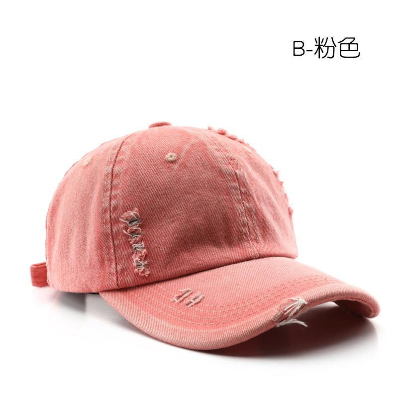 

Personalized washed hole solid color light board cap outdoor travel warm shade baseball cap розовый