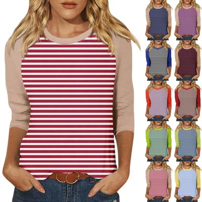 Shirt For Women's Fashion Casual Raglan Sleeve Round Neck 3/4 Sleeve Loose Printed T-Shirt Ladies Top