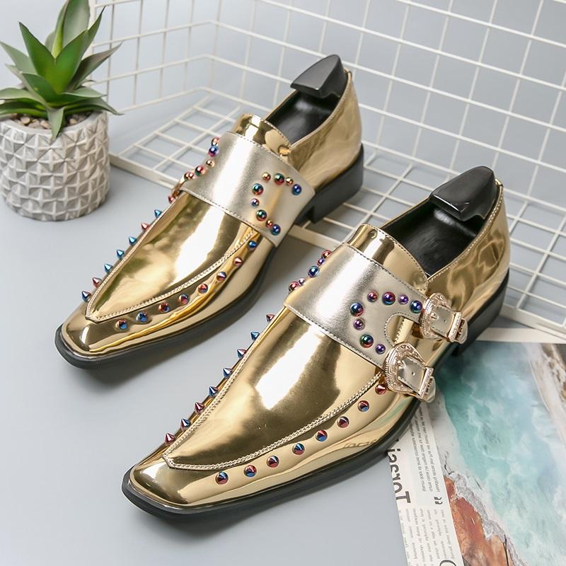 Luxury Trend Designer New Men's Pointed Gold Rivet Chelsea Monk Strap Shoes Casual Loafers Formal Dress Footwear Zapatos Hombre