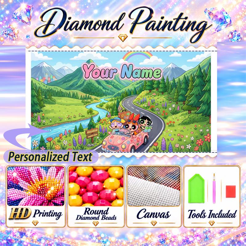 The Powerpuff Girls 5D DIY Diamond Painting Custom Name Text, Full Drill Rhinestone Mosaic Art Home Gift