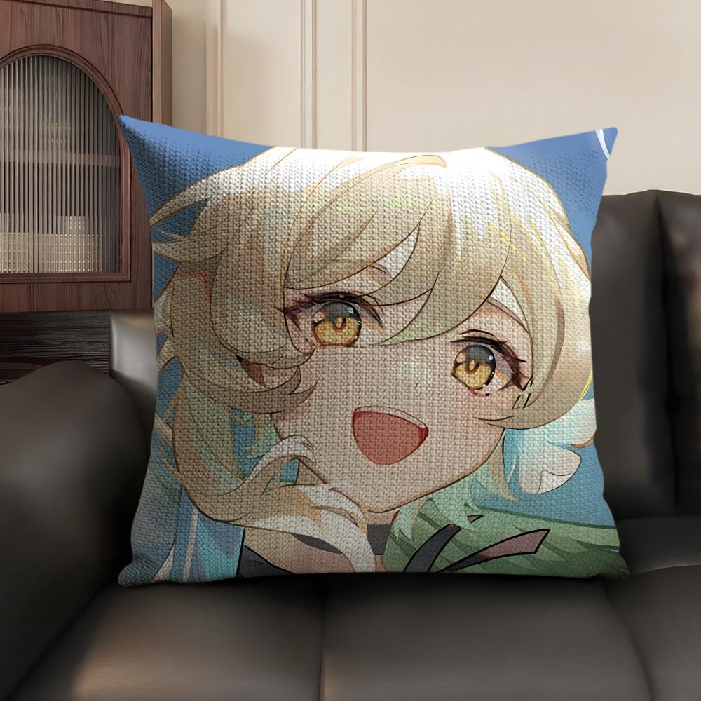 Lumine Cute Genshin Impact Cushion Cover Natural Linen Organic Fabric Double-Sided Printing Sofa Home Decor Gift Pillow Case