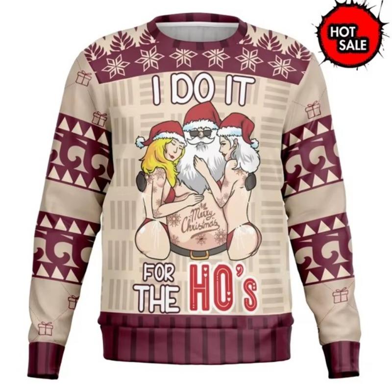 

Рождественский принт пуловер с капюшоном для мужчин и женщин 3D Санта-Клаус принт осенние свитера забавные толстовки с круглым воротником L