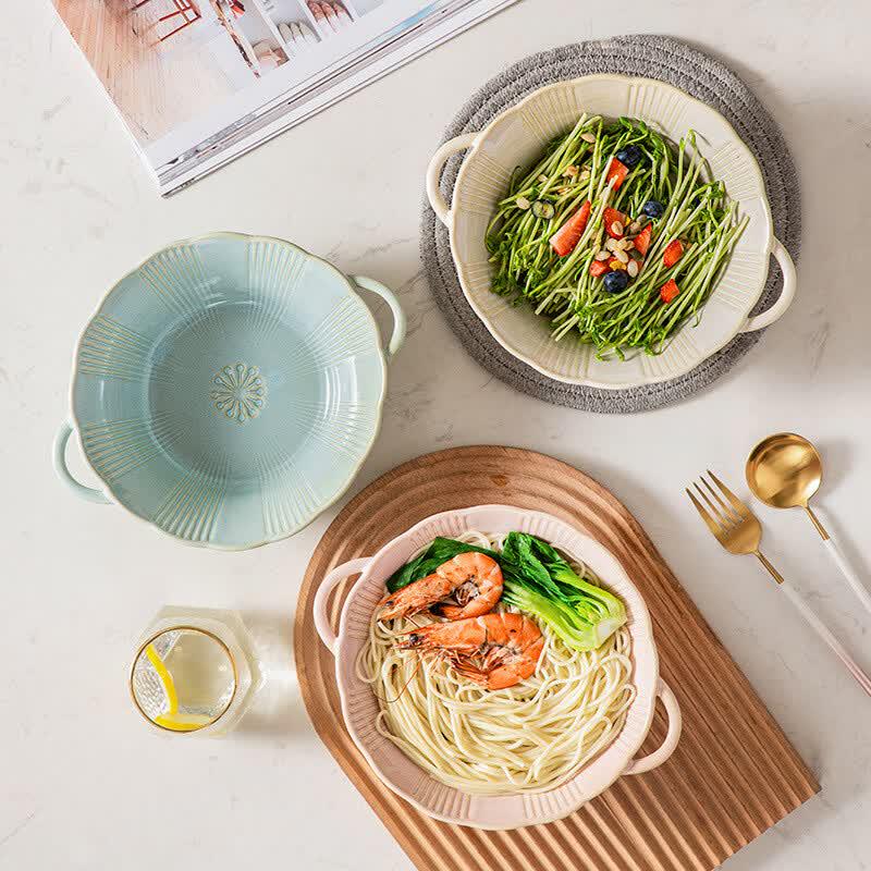 Retro Kiln Glazed Double-Handle Ceramic Bowl