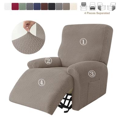 4Pcs Elastic Recliner Sofa Cover All-Inclusive Armchair Slipcovers With Side Pocket Relax Loungue Cover