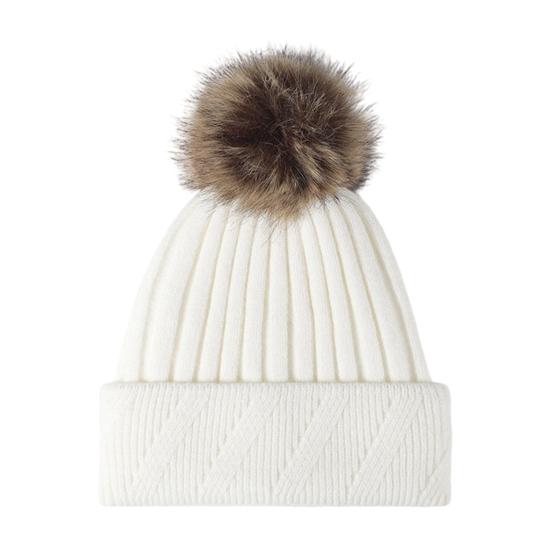 Machine Washable Winter Caps Knitted Hat for Women, Cold Weather Fleece Lined with Pom Thermal Hats Girls Pom, Chunky Snow Hat, Soft Ribbed