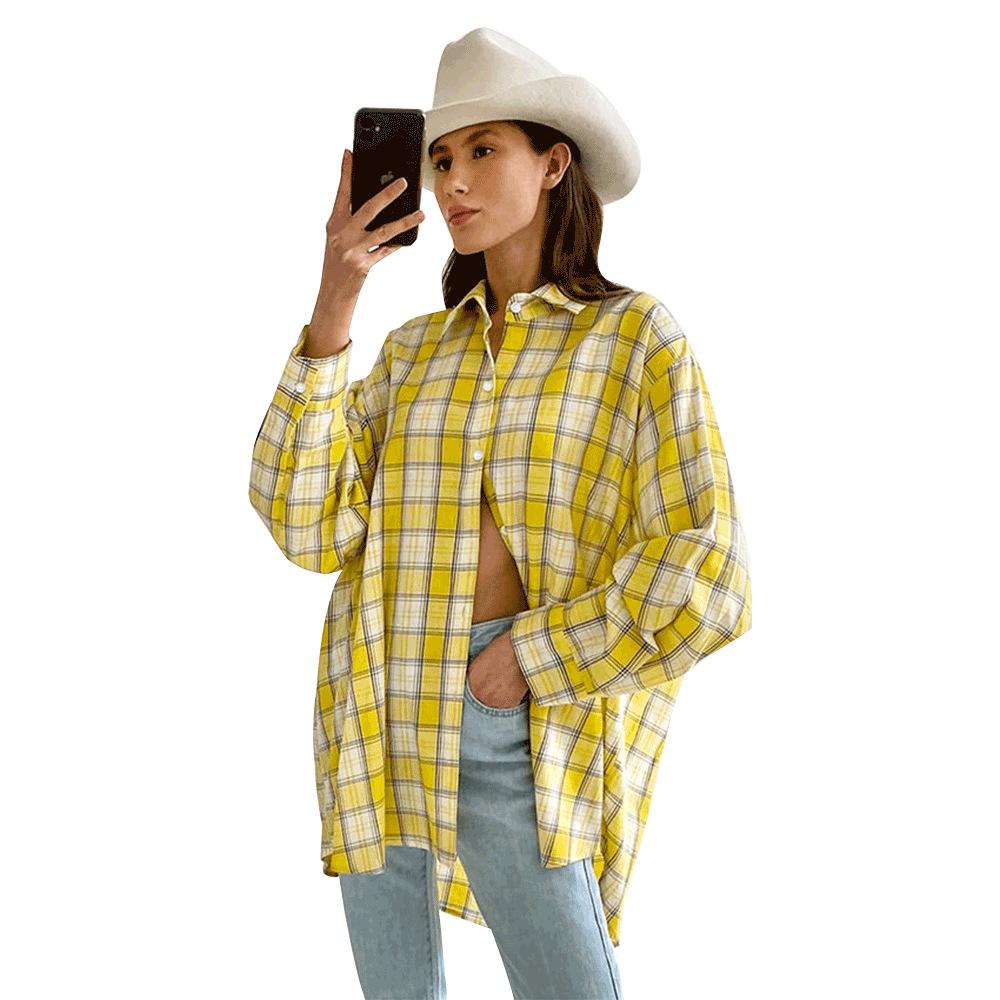 Chemise à carreaux vintage pour femme automne et hiver