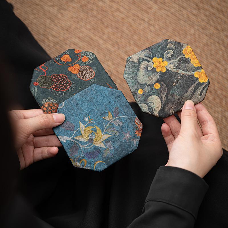 Chinese Brocade Teacup Holder Coaster Cloth Cotton Linen Pot Tea Mat Table Insulation Kung Fu Tea Ceremony Teaware Accessories