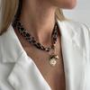 Ingemark Elegant CCB Heart Shape Pendant Choker Necklace Women Trend Punk Gold Color Metal Chiffon Fabric Neck Chain New Jewelry