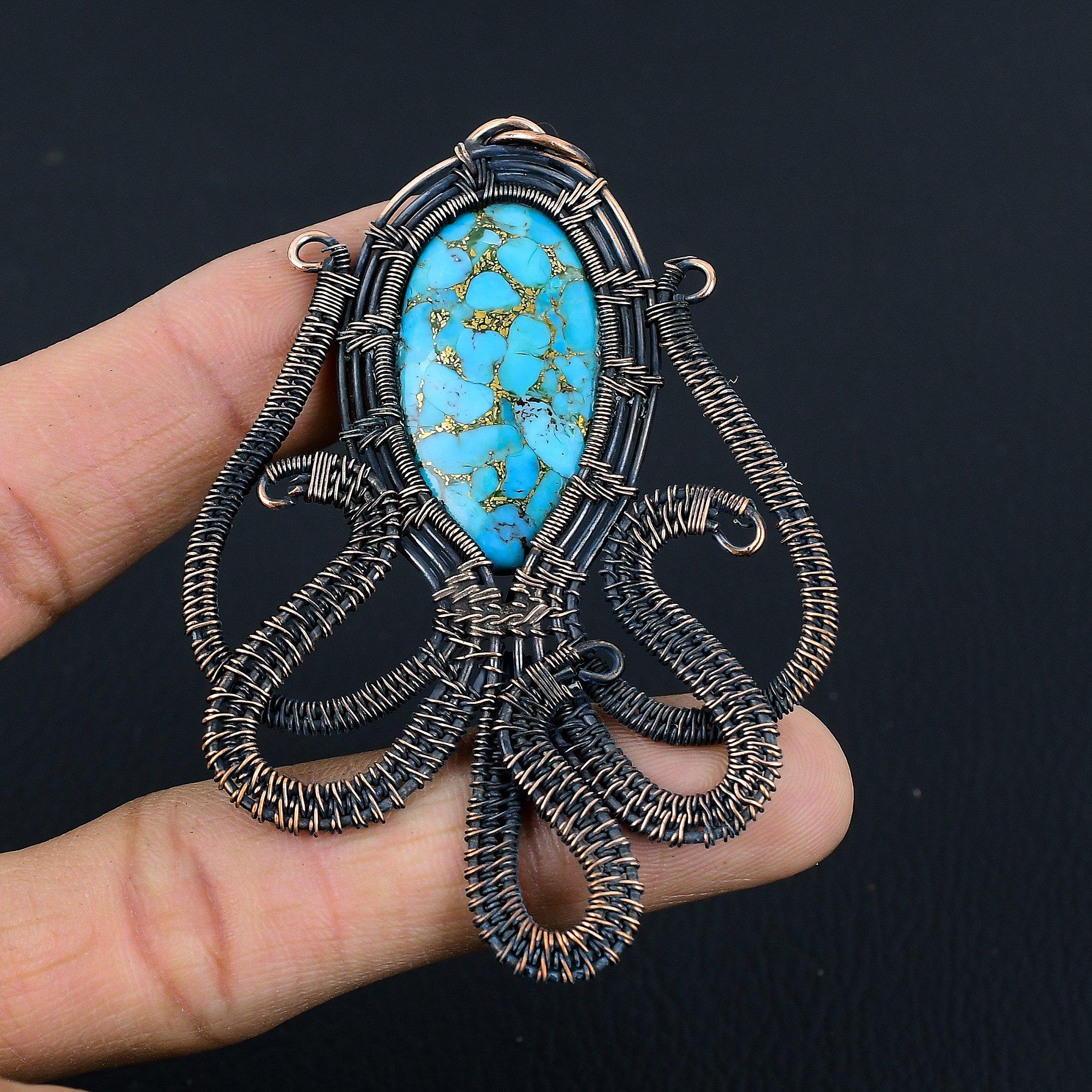 

Copper Turquoise 999 Copper Wire Wrapped Pendant, Handmade Pendant Gemstone Jewelry, Gifts For Wife Brand New Pendant 2.55 Inches