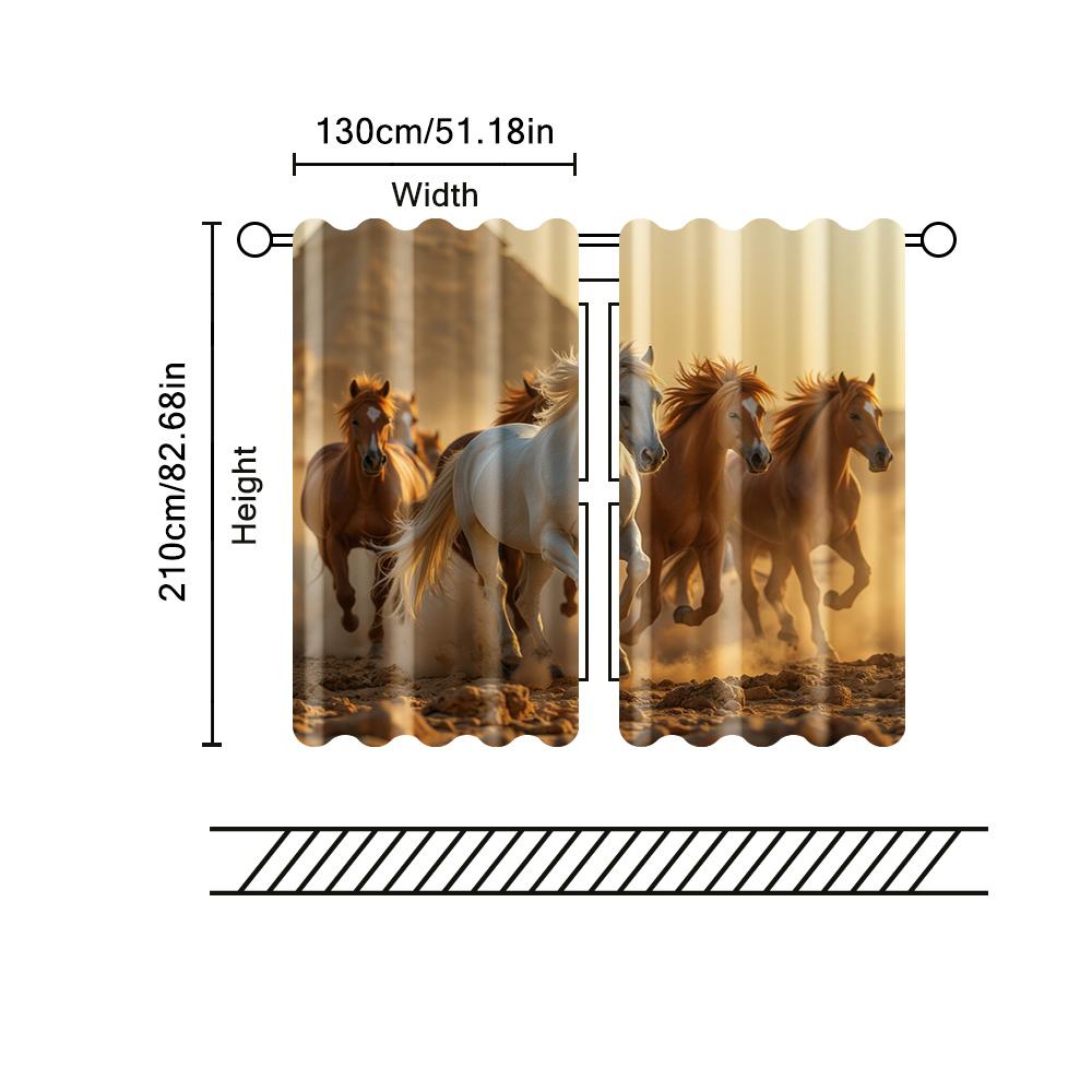 2 pcs, filtering curtains (excluding rods, non-movable, without batteries) Galloping Horses for use in bedrooms and living rooms