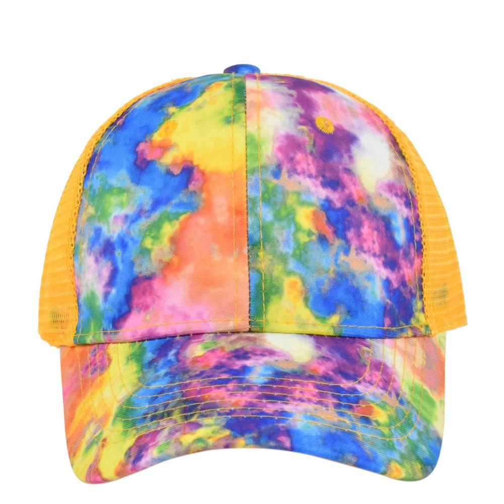 Summer Mesh Cap Tie Dye Baseball Cap 3D Embroidery Duckbill Cap Mesh Baseball Cap Sunshade Cap Mesh Cap