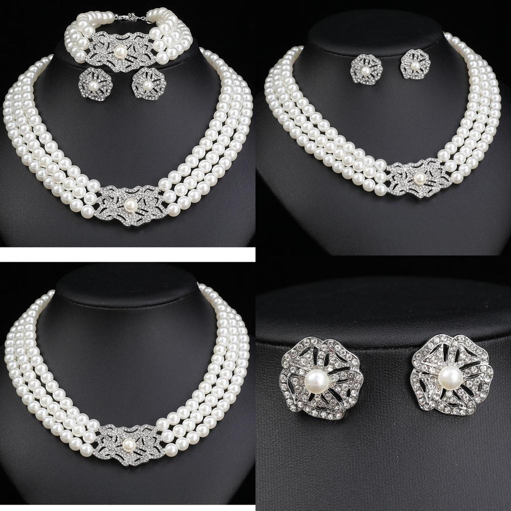 Water Diamond Geometric Necklace Earrings Bracelet Set For Bridal Party Accessories