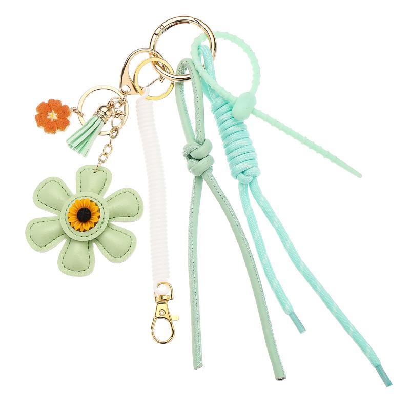1 Piece Braided Rope Woman Keychain  Leather Sunflower Bag Charms Fashionable Pendant Diy Accessories Gift
