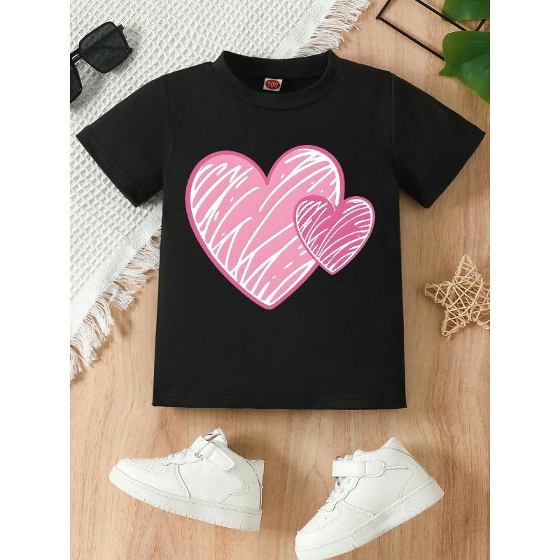 

European sizes A Lovely Crew Neck T-Shirt Featuring a Hand-Painted Heart Design, Perfect for Wearing in Spring and Summer 98cm чёрный