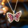 Female Crystal White Zircon Red Stone Cute Butterfly Pendant Necklace Vintage Gold Color Wedding  For Women