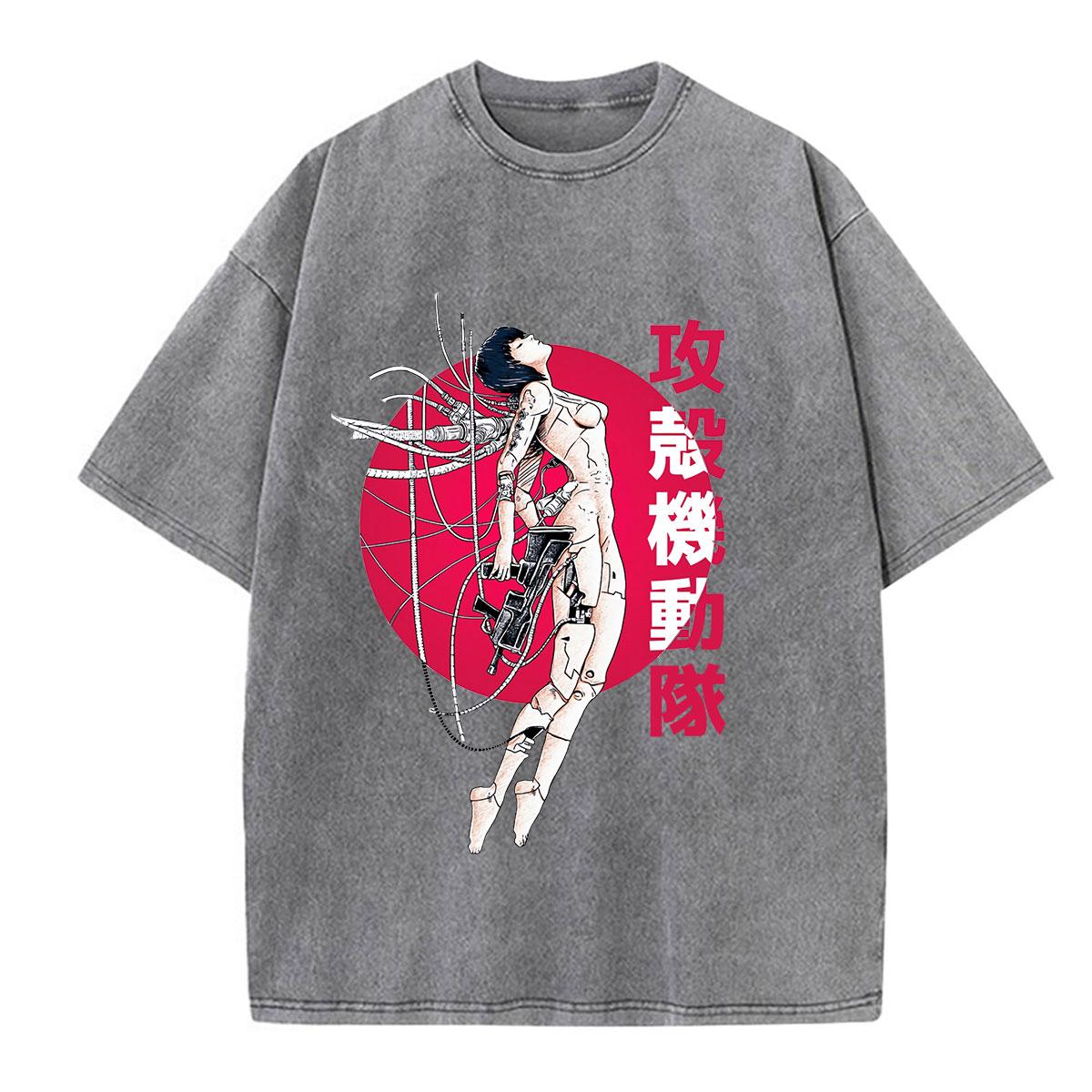 

Anime Ghost in The Shell Motoko Kusanagi Vintage Washed T Shirts Men Women Clothing Casual Short Sleeve Oversized Tshirts Tops S