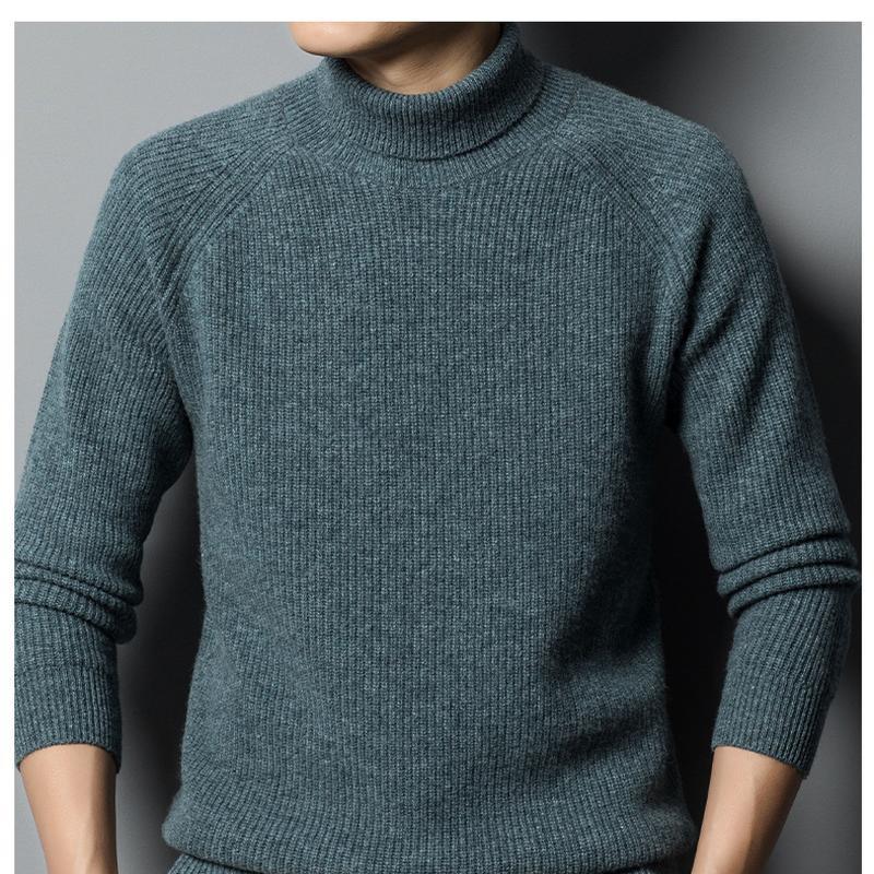 

Шерстяной свитер, мужской утолщенный пуловер с высоким воротником, 100, чистая шерсть, для среднего и пожилого возраста с двойным лацканом, осенне-зимний изоляционный базовый свитер M