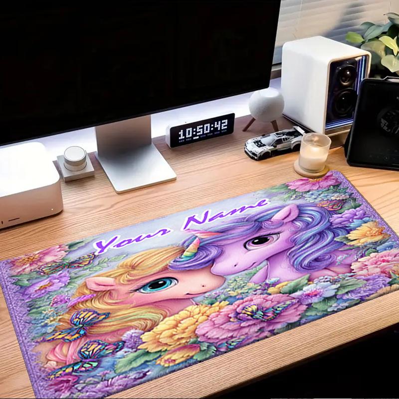 1PC Custom Name Unicorn Friendship Flowers Mouse pad, keyboard and mouse desk pad, for computer notebook Birthday Gift For Any Room Or Office