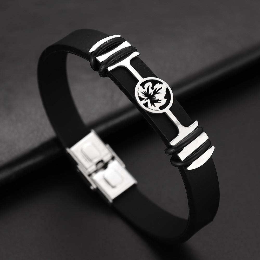 

Модный браслет с узором из листьев для пары, панк-спортивный силиконовый браслет, праздничный подарок, аксессуары для вечеринок чёрный