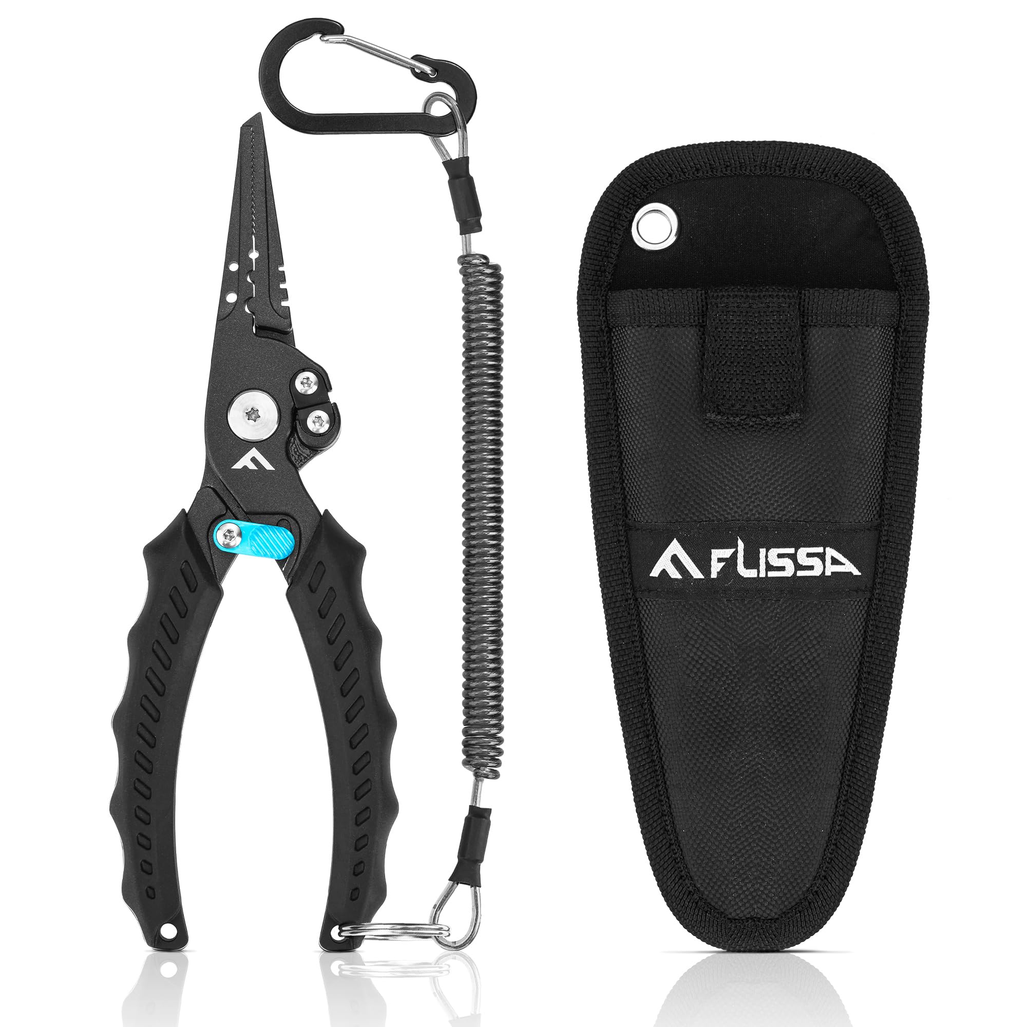 

FLISSA Fishing Pliers, Split Ring Pliers, Hook Remover, Needle Remover, Line Cutter, Locking Mechanism, Rope, Carabiner, Loss Prevention,