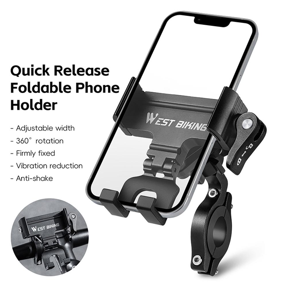 WEST BIKING Bike Phone Mount 360 Degree Rotation Aluminum Alloy Navigation Bracket for Road Mountain Bicycle
