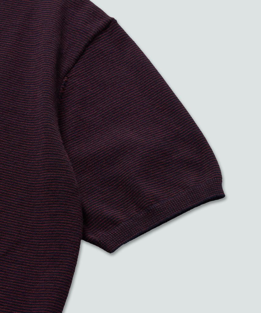 Pilpeu Half-Open Collar Short-Sleeved Stripe Knit (Navy)