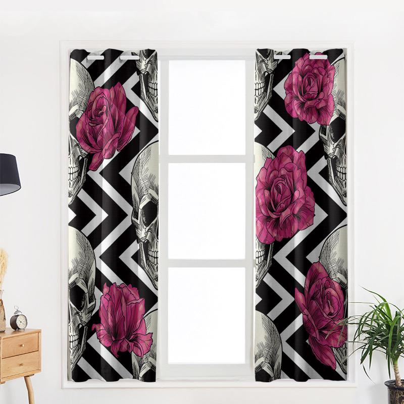 Teschio Artistico Fiori Rossi Onda Nuove Tende Semplici Decorazione per la Casa Tende Forniture Moderne per la Casa