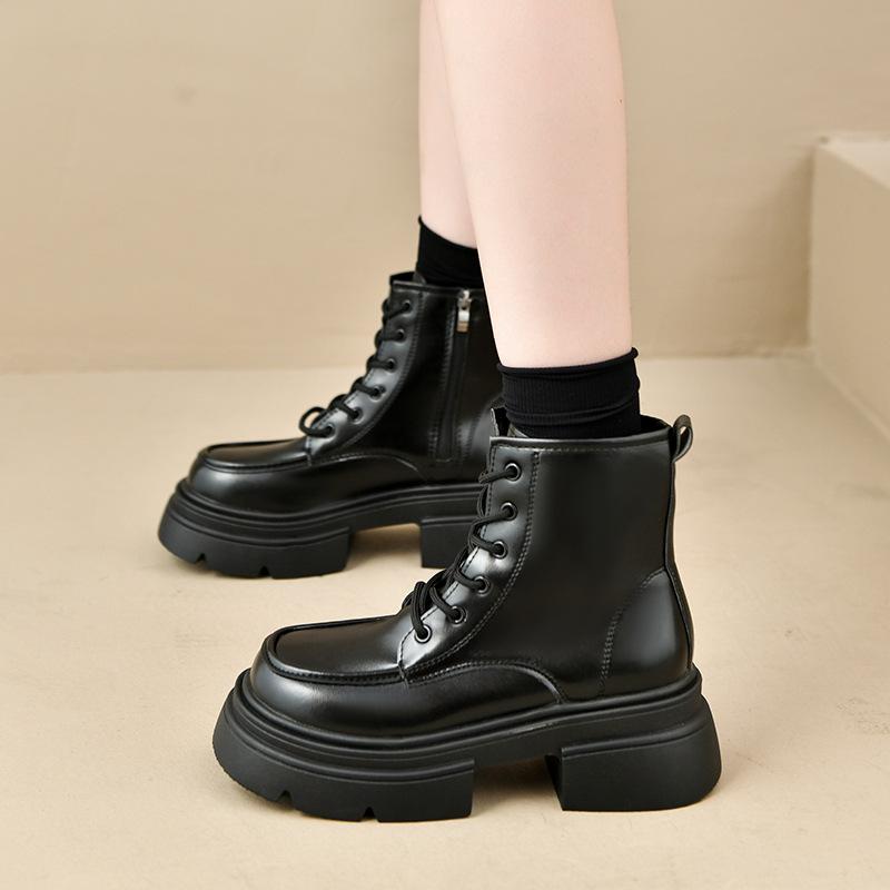 Women's 2025 new autumn and winter heel thick-soled velvet leather shoes short boots children's shoes