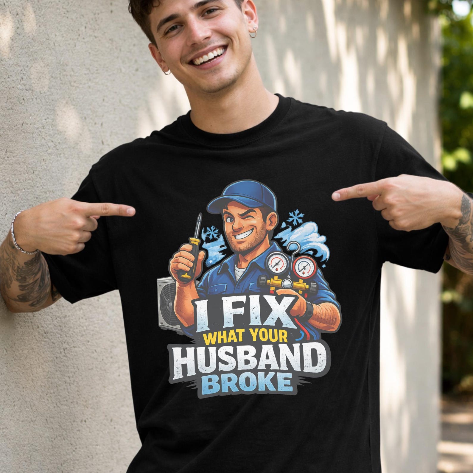 Funny HVAC Technician Shirt, I Fix What Your Husband Broke Tee, AC Repair Humor, Air Conditioning Mechanic Gift, HVAC Worker Shirt. 3XL