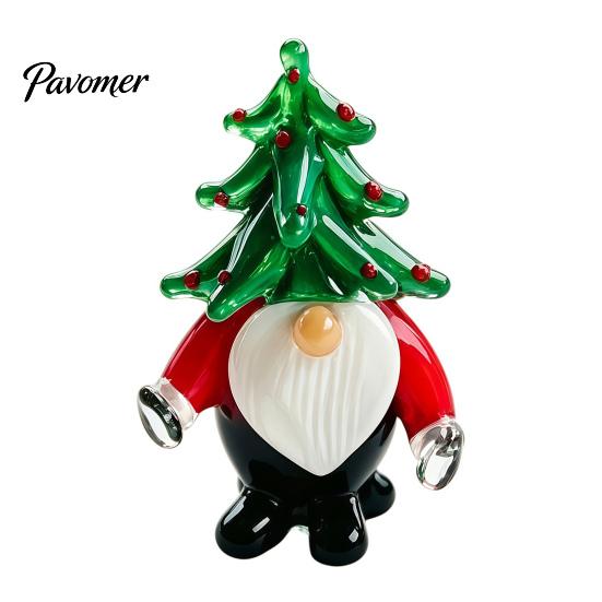 Decorative Colorful Glass Tree Christmas Figurine, Handmade Santa Deer Desk Decor, Unique Desktop Gift Miniature Holiday Tabletop Ornament for