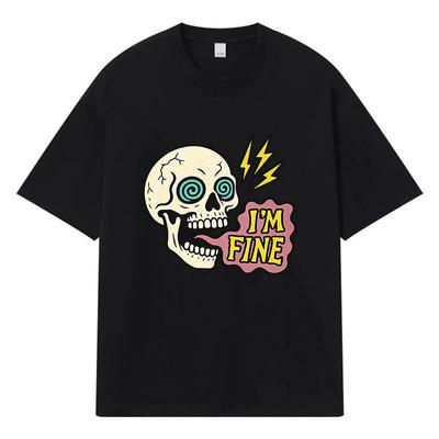 2026 Schädel Mir geht's gut Aufdruck Grafik Y2k Harajuku Streetwear 100% Baumwolle T-Shirt Lässig Oversized Sommer Herren T-Shirt