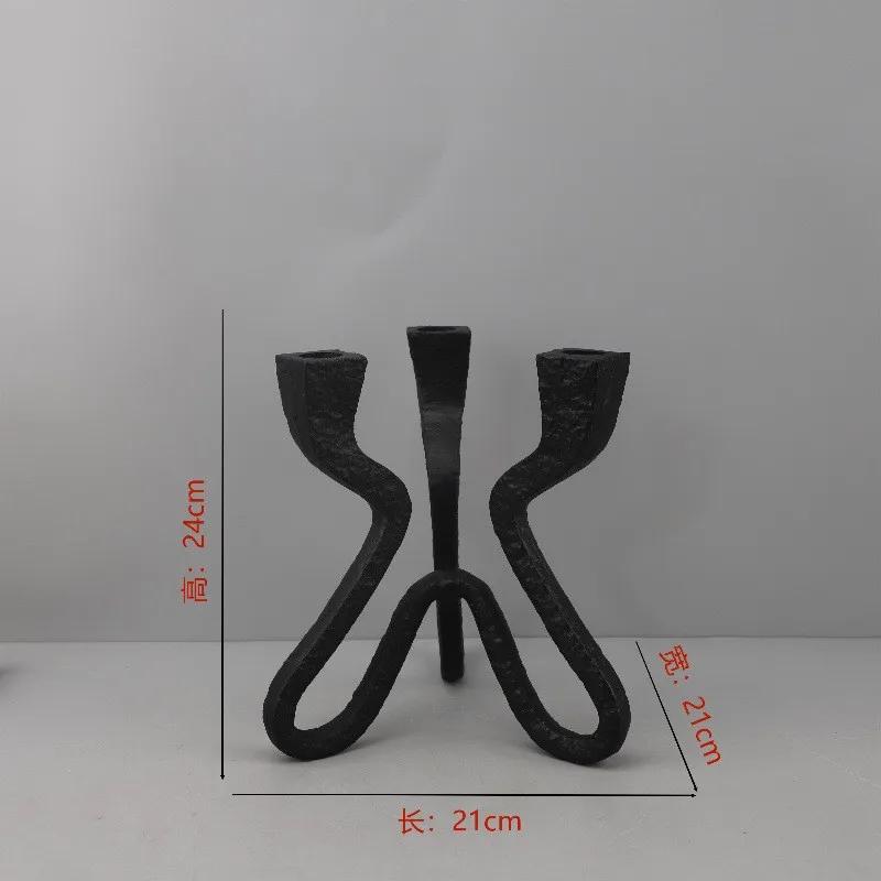 Black Geometric Cast Iron Candle Holder Decorative Ornament, Living Room Dining Table Center Candle Holder, Home Decoration