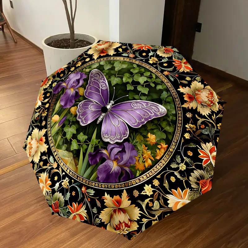 1 Stück Schmetterlings-Blumen-Regenschirm - 8 Speichen verstärkt, Automatisches Öffnen, Leicht & Langlebig, Süßes Modeaccessoire für Draußen - K1286
