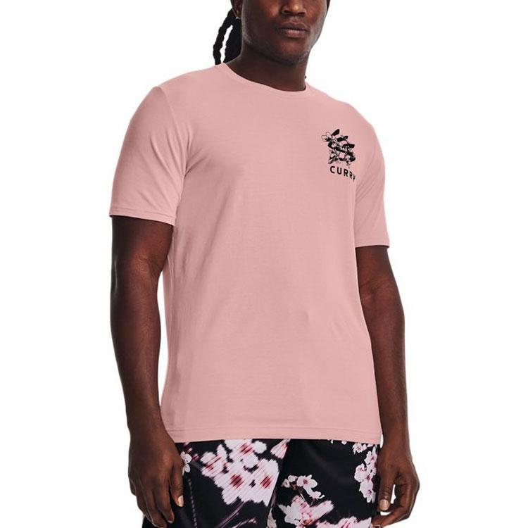 Under Armour Basketball Loose Fit Crew Neck Printed Short Sleeve T-Shirt Men Tops Pink 1372838-676
