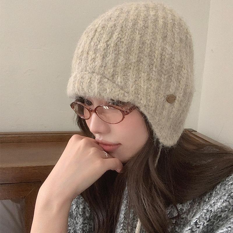 Knitted Wool Blend Beanie Stretchy Hat Women Windproof & Warm For Cycling, Hiking, And Daily Wear Cold Cap Soft New